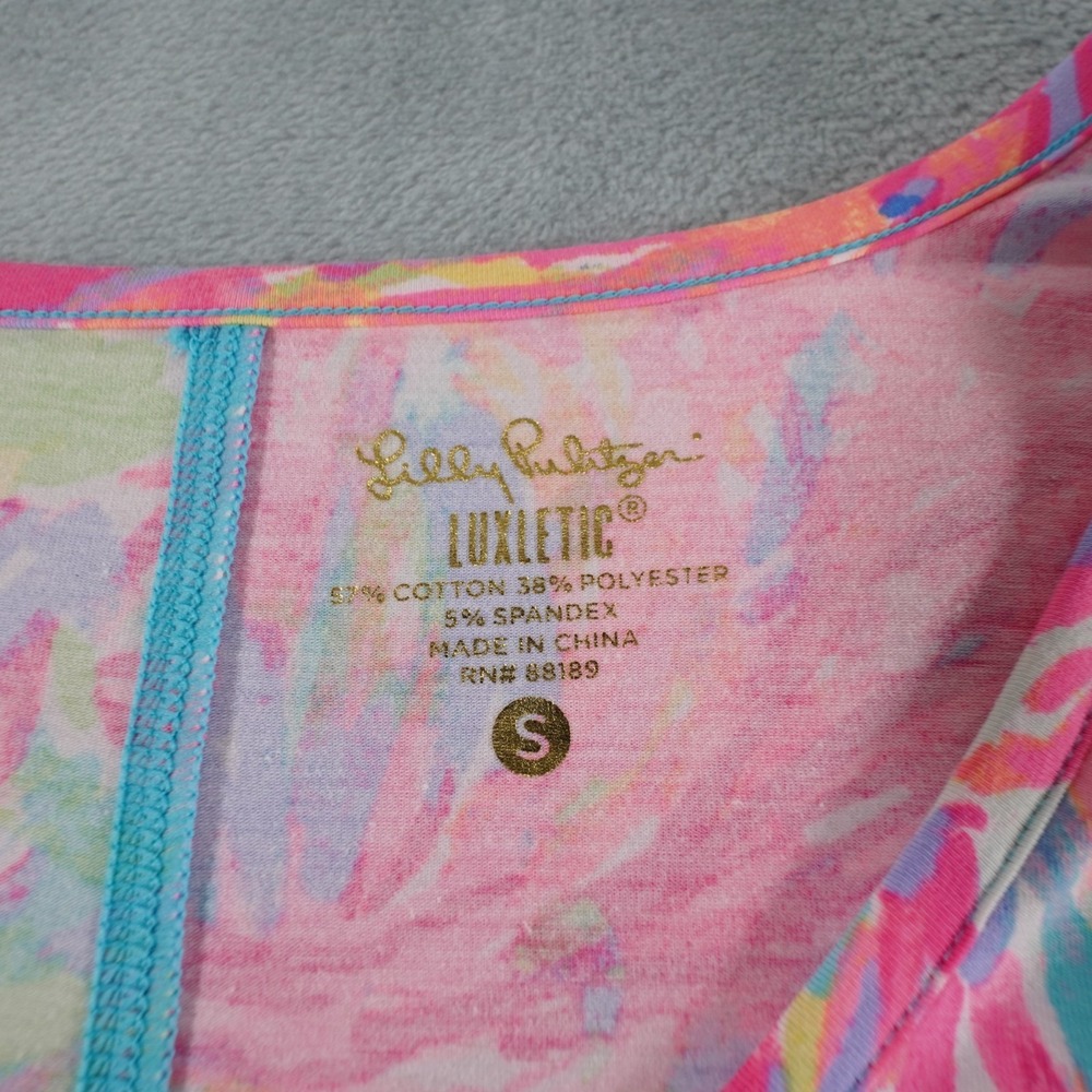 Lilly Pulitzer Treena Top Womens S Pink Tropical Preppy Luxletic Resort V Neck - Picture 4 of 11